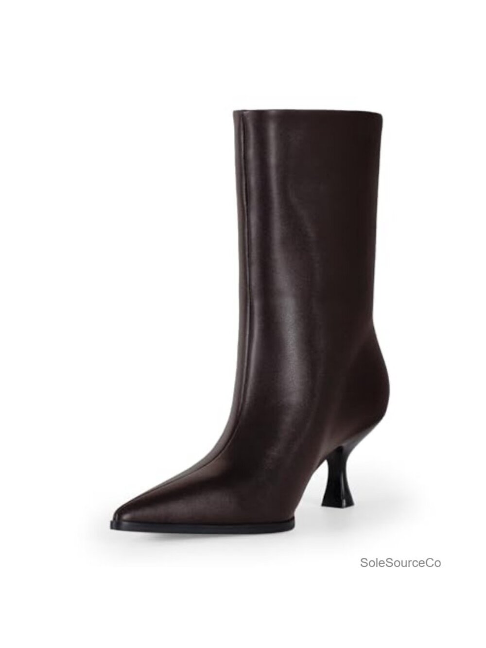 Womens Kitten Heel Ankle Booties Pointed Toe Faux Leather Mid Calf Boots
